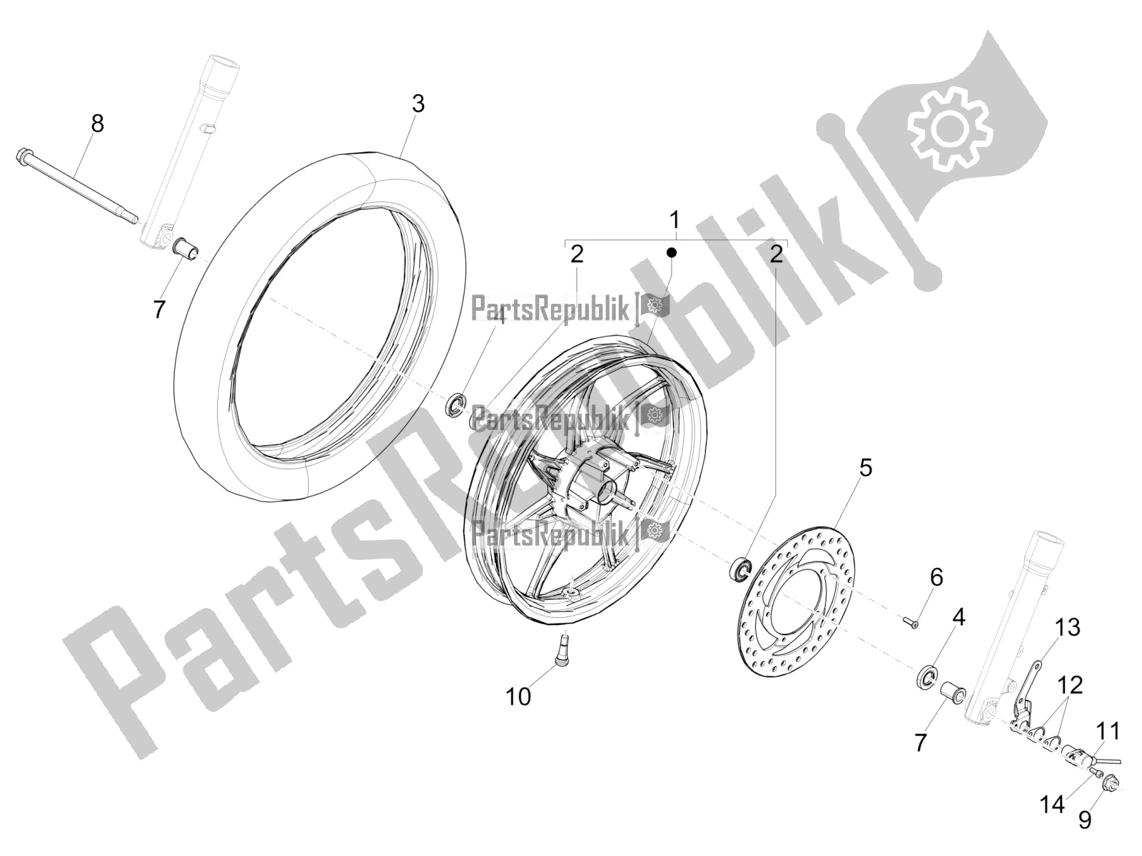 All parts for the Front Wheel of the Piaggio Liberty 50 Iget 4T 3V RP8 CA 11 2017