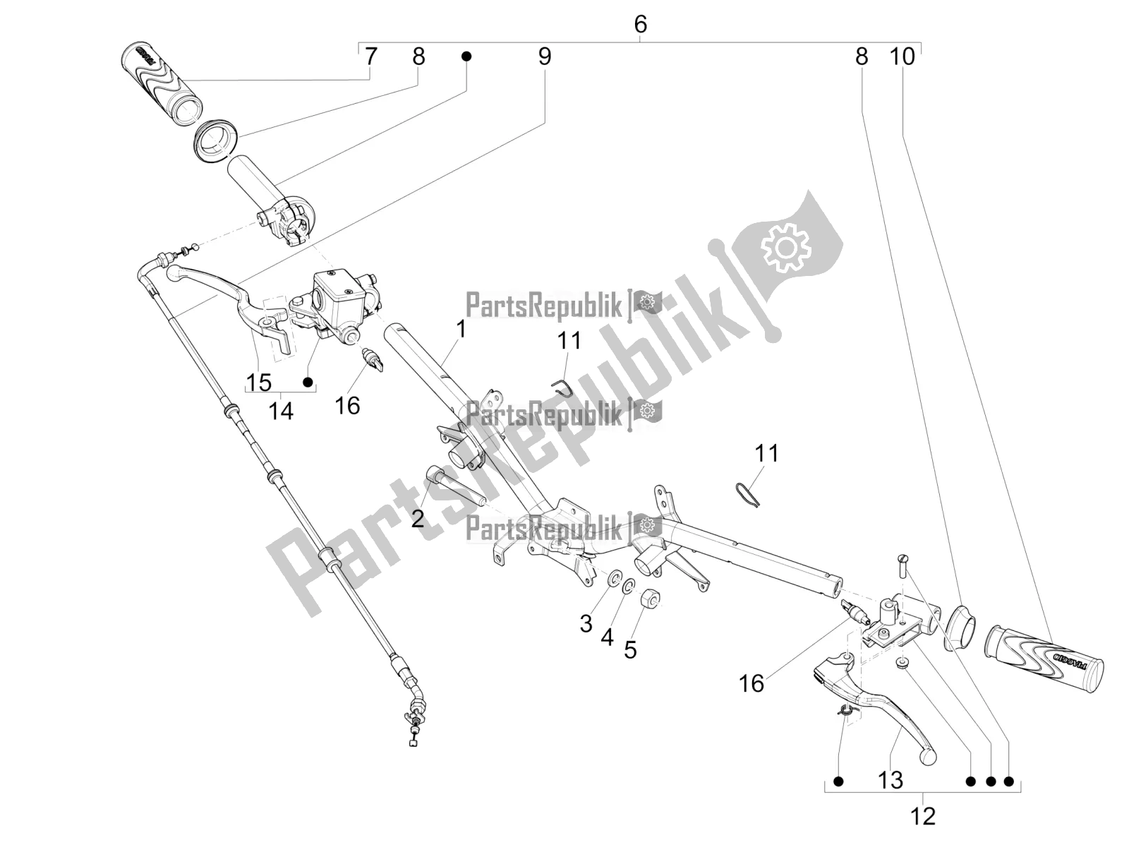 All parts for the Handlebars - Master Cil. Of the Piaggio Liberty 50 Iget 4T 3V RP8 CA 11 2017