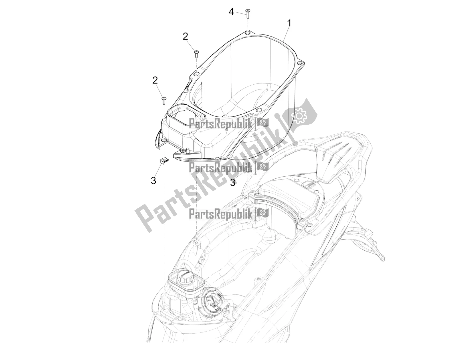 Toutes les pièces pour le Logement De Casque - Sous La Selle du Piaggio Liberty 50 Iget 4T 3V RP8 CA 11 2017