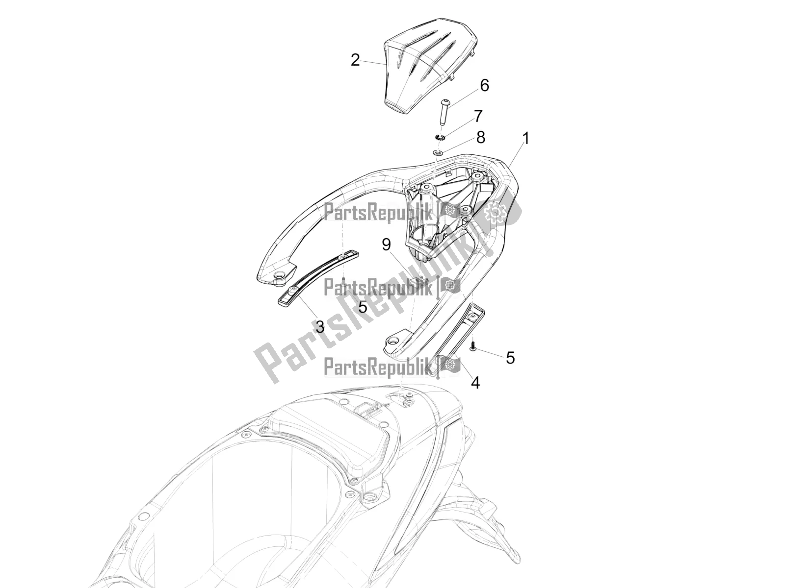 All parts for the Rear Luggage Rack of the Piaggio Liberty 50 Iget 4T 3V RP8 CA 11 2017