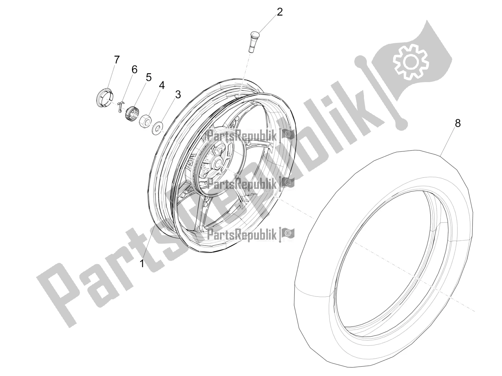 Tutte le parti per il Ruota Posteriore del Piaggio Liberty 50 Iget 4T 3V RP8 CA 11 2017