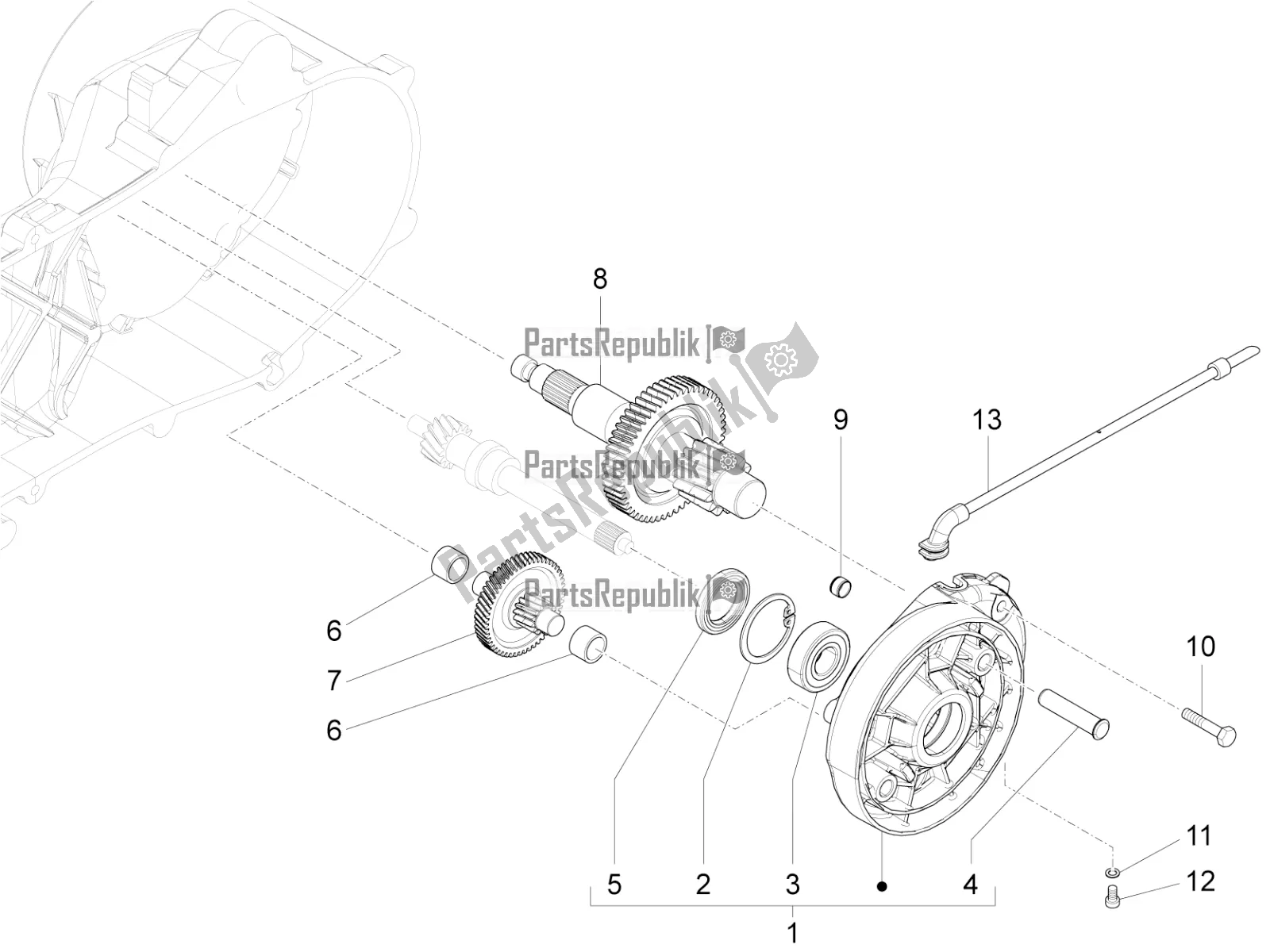 All parts for the Reduction Unit of the Piaggio Liberty 50 Iget 4T 3V RP8 CA 11 2017