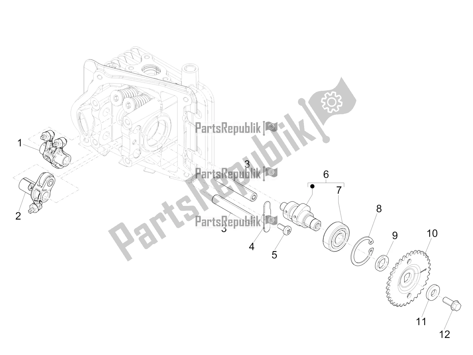 All parts for the Rocking Levers Support Unit of the Piaggio Liberty 50 Iget 4T 3V RP8 CA 11 2017