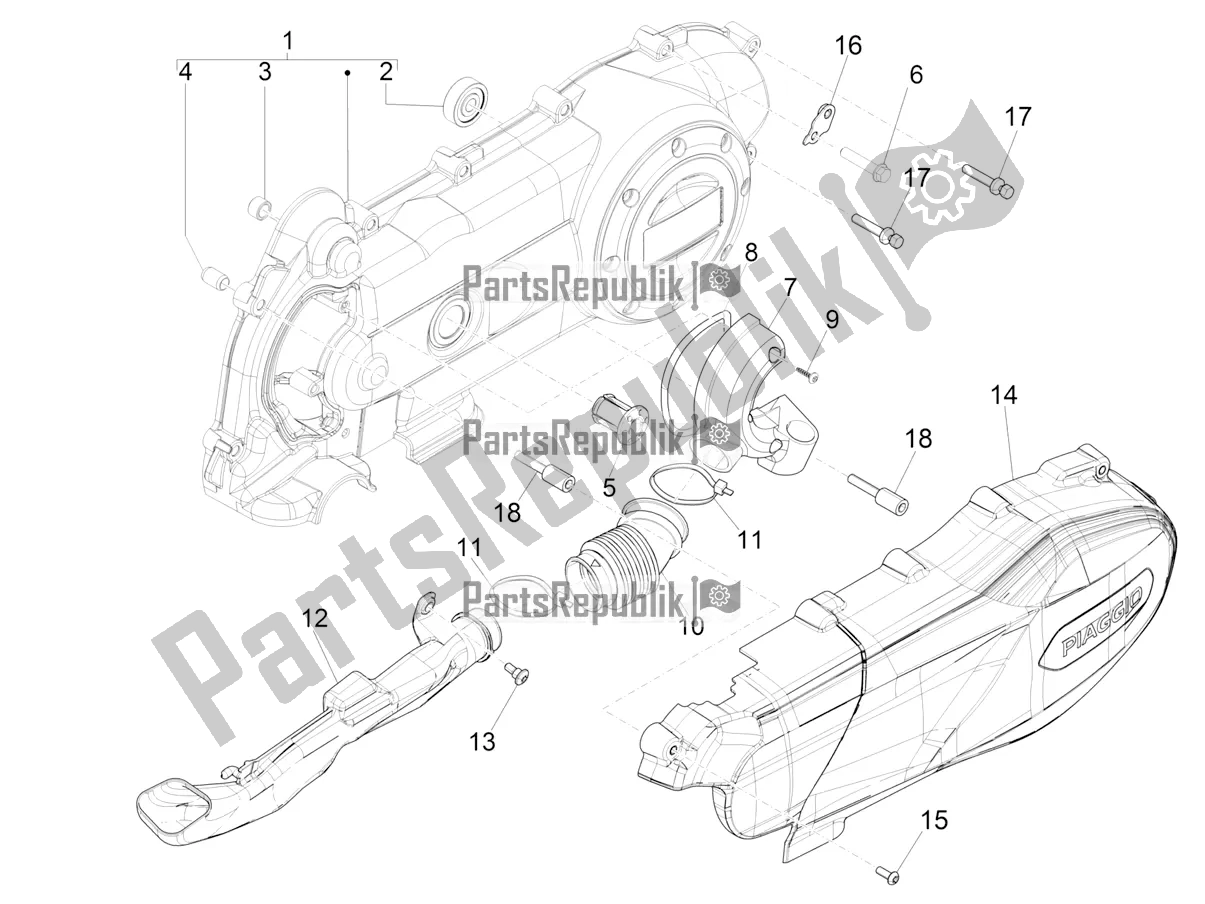 Todas las partes para Tapa Del Cárter - Enfriamiento Del Cárter de Piaggio Liberty 50 Iget 4T 3V RP8 CA 11 2018