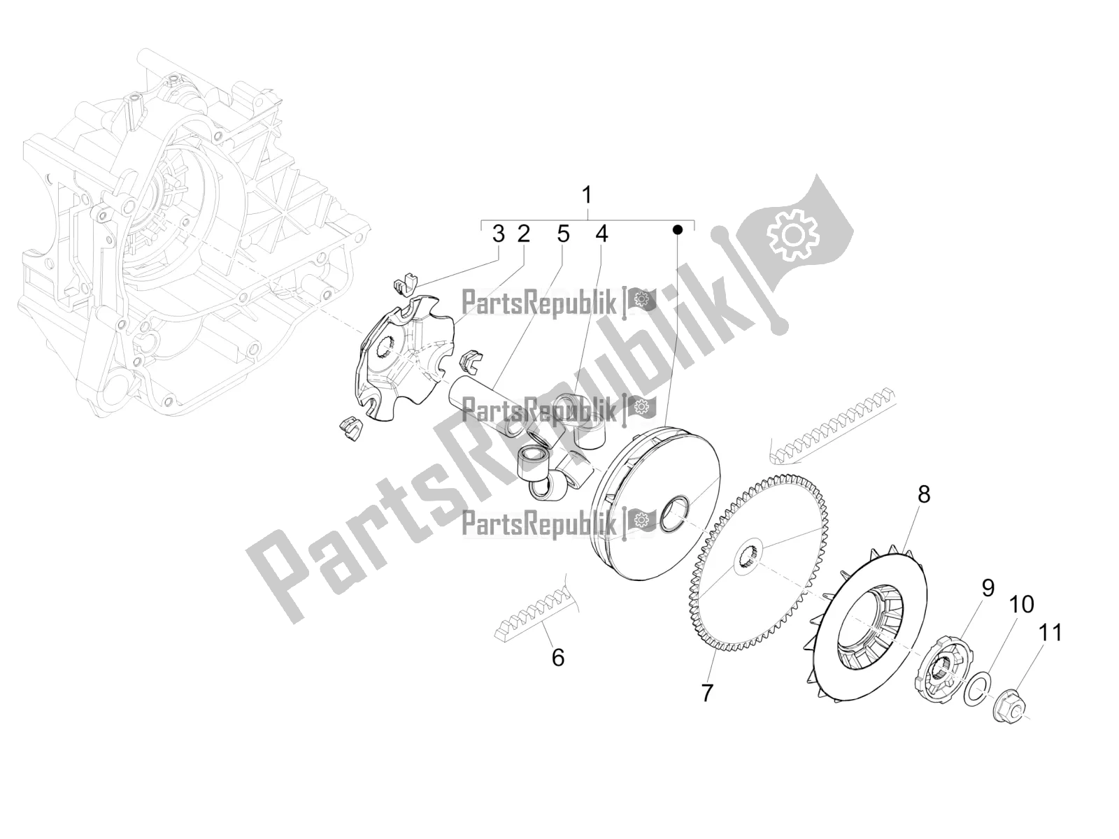 Toutes les pièces pour le Poulie Motrice du Piaggio Liberty 50 Iget 4T 3V RP8 CA 11 2018