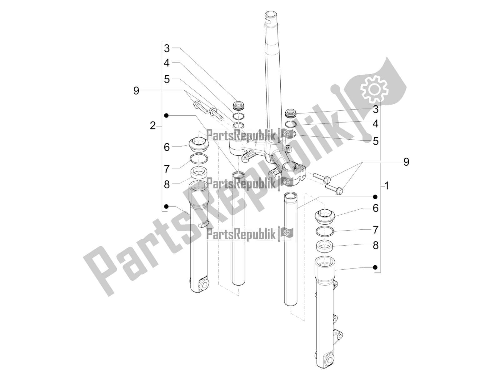 Alle onderdelen voor de Vork Componenten (wuxi Top) van de Piaggio Liberty 50 Iget 4T 3V RP8 CA 11 2018