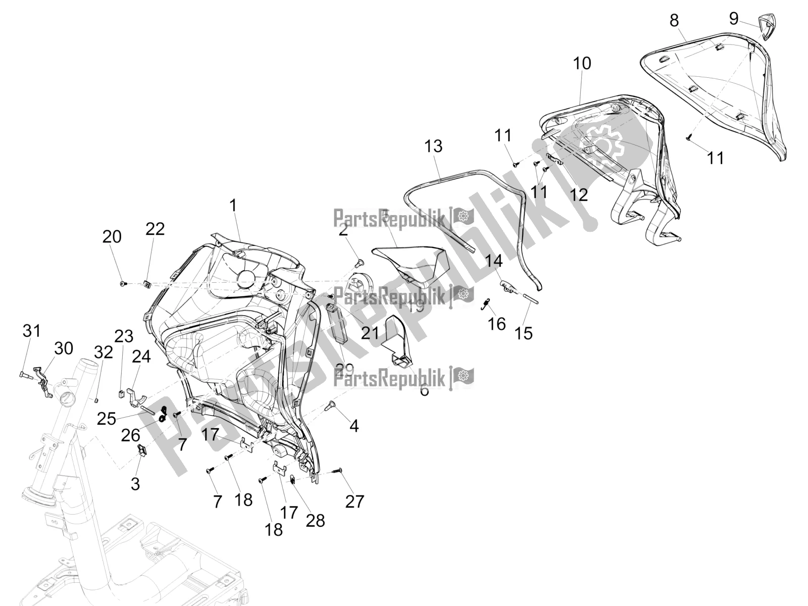 Wszystkie części do Przedni Schowek - Panel Ochraniaj? Cy Kolana Piaggio Liberty 50 Iget 4T 3V RP8 CA 11 2018
