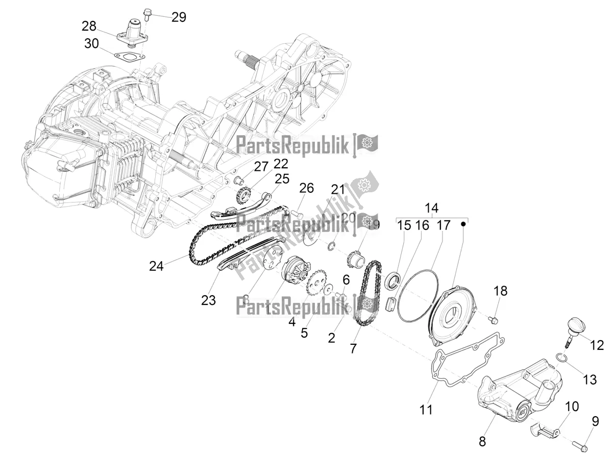 All parts for the Oil Pump of the Piaggio Liberty 50 Iget 4T 3V RP8 CA 11 2018