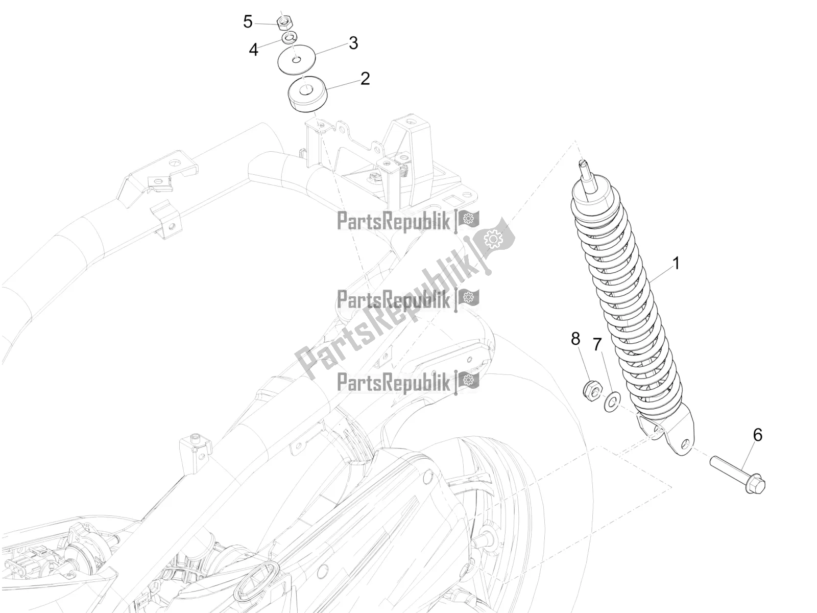 Toutes les pièces pour le Suspension Arrière - Amortisseur / S du Piaggio Liberty 50 Iget 4T 3V RP8 CA 11 2018