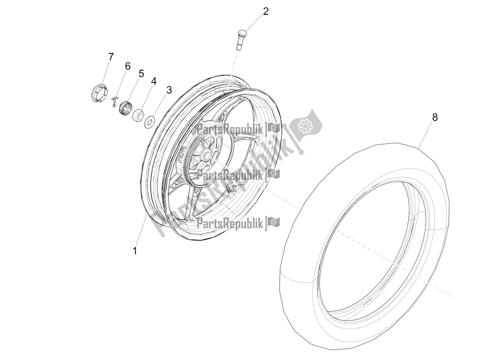 Toutes les pièces pour le Roue Arrière du Piaggio Liberty 50 Iget 4T 3V RP8 CA 11 2018