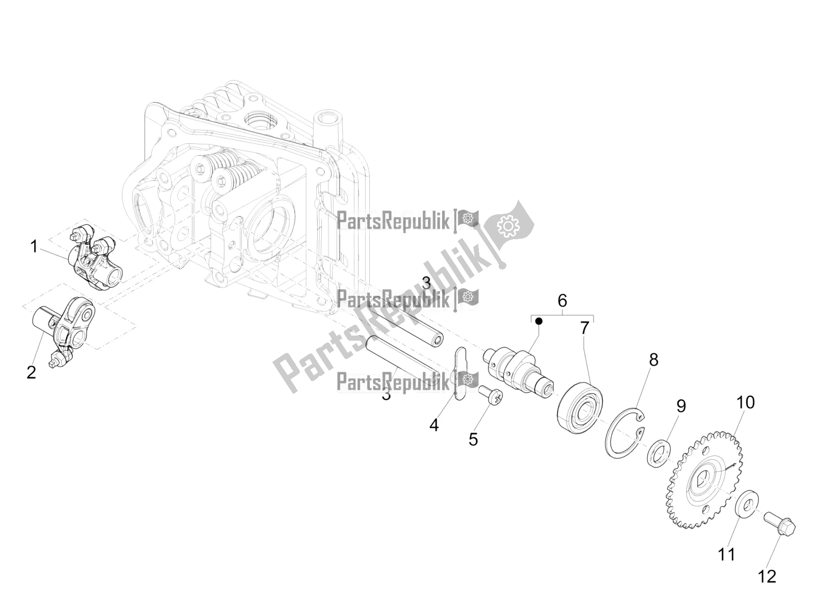 Toutes les pièces pour le Leviers à Bascule Support Unité du Piaggio Liberty 50 Iget 4T 3V RP8 CA 11 2018