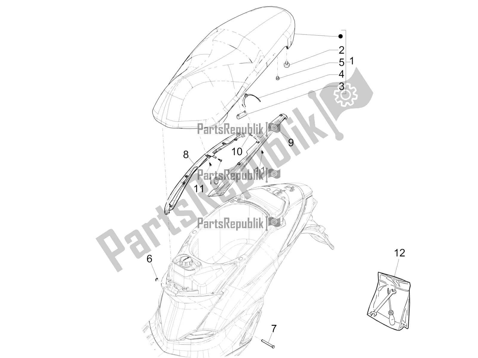 Toutes les pièces pour le Selle / Sièges du Piaggio Liberty 50 Iget 4T 3V RP8 CA 11 2018