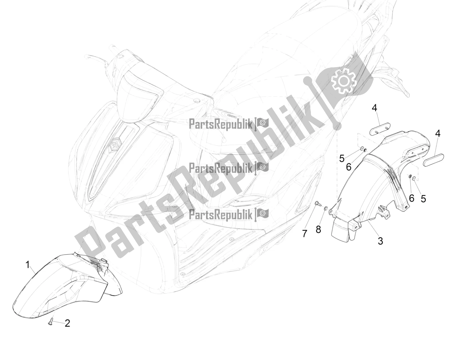 Tutte le parti per il Passaruota - Parafango del Piaggio Liberty 50 Iget 4T 3V RP8 CA 11 2018