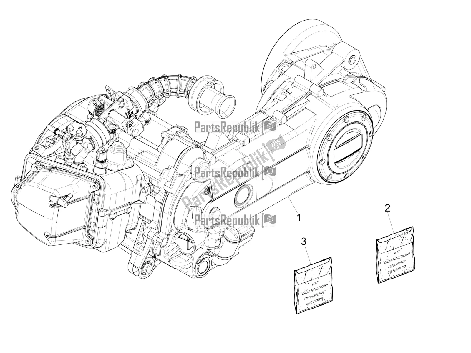 All parts for the Engine, Assembly of the Piaggio Liberty 50 Iget 4T 3V RP8 CA 11 2019