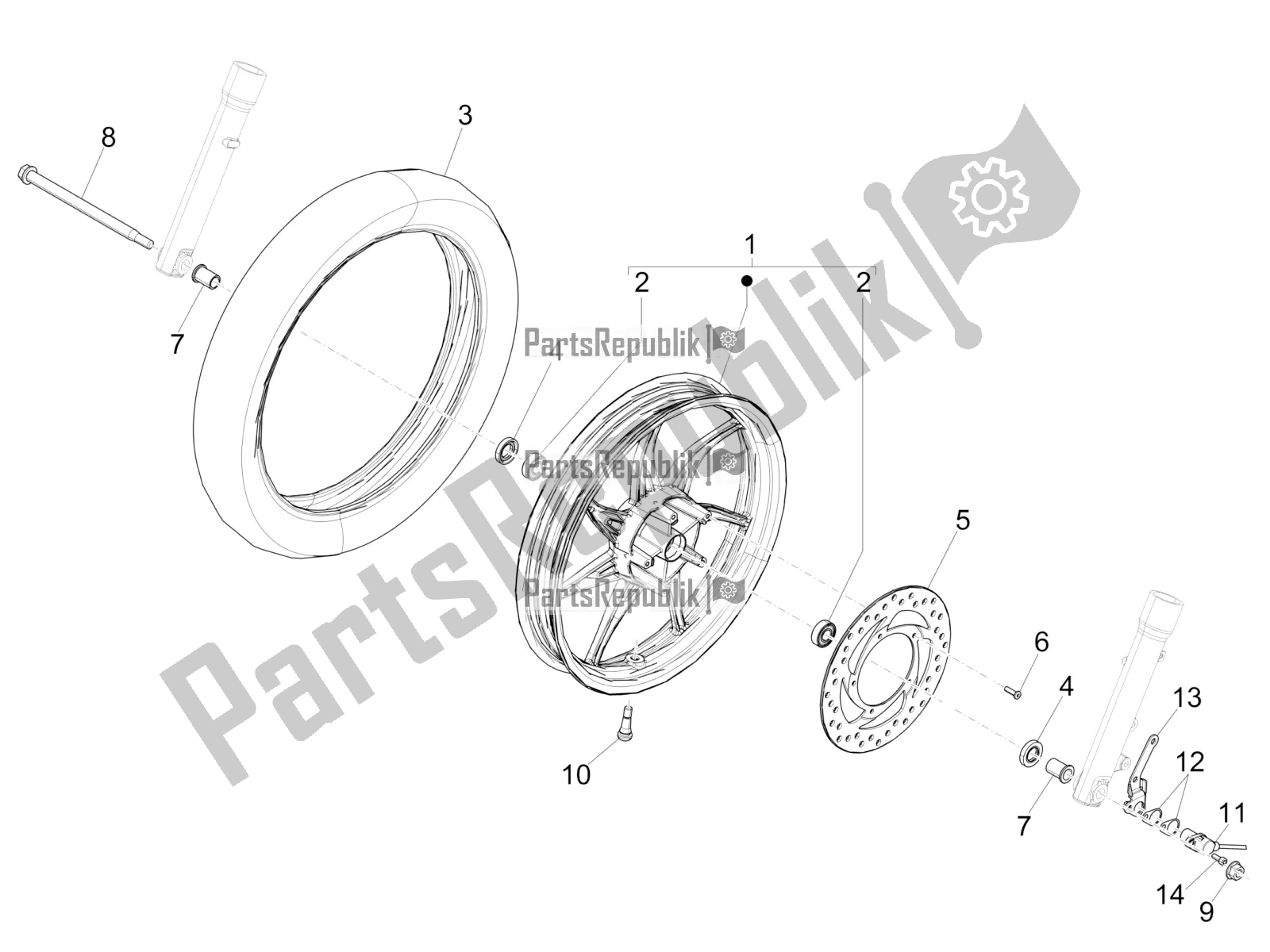 Toutes les pièces pour le Roue Avant du Piaggio Liberty 50 Iget 4T 3V RP8 CA 11 2019