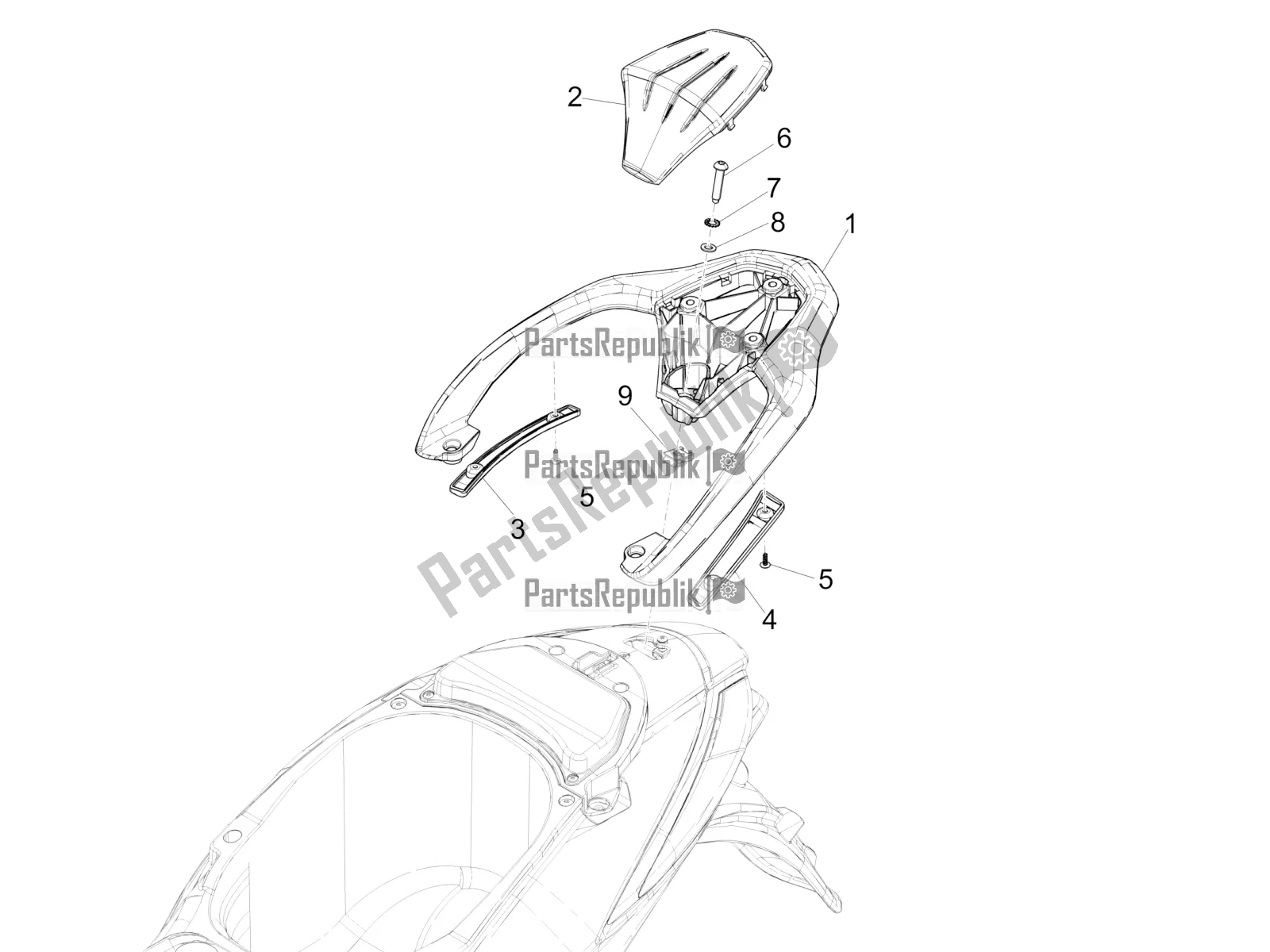 All parts for the Rear Luggage Rack of the Piaggio Liberty 50 Iget 4T 3V RP8 CA 11 2019