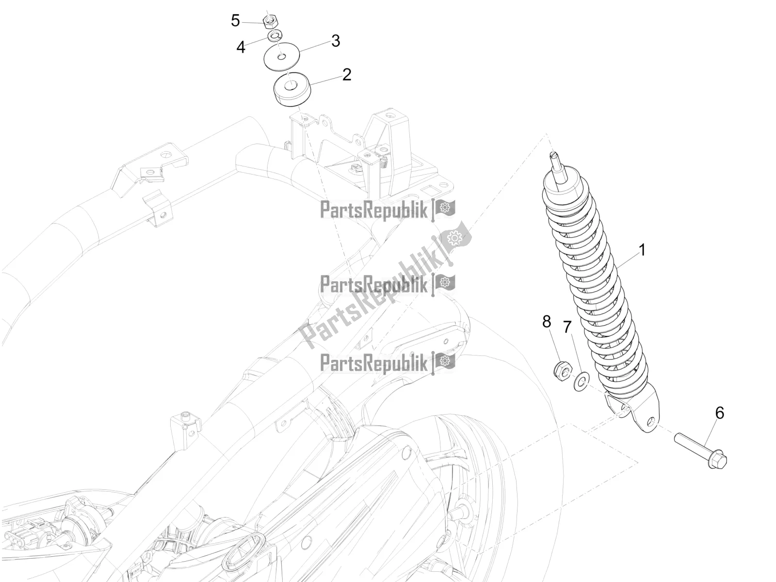 Toutes les pièces pour le Suspension Arrière - Amortisseur / S du Piaggio Liberty 50 Iget 4T 3V RP8 CA 11 2019