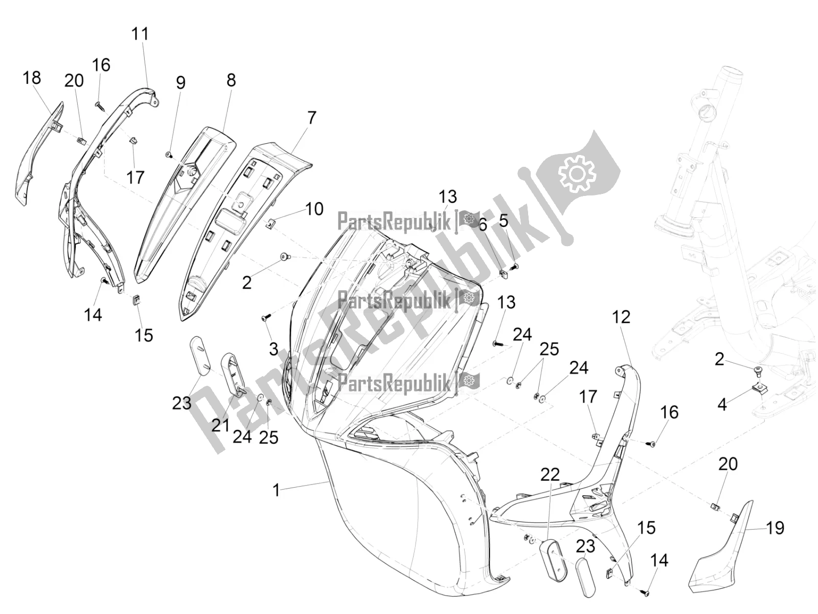 All parts for the Front Shield of the Piaggio Liberty 50 Iget 4T 3V Zapc 546 2017