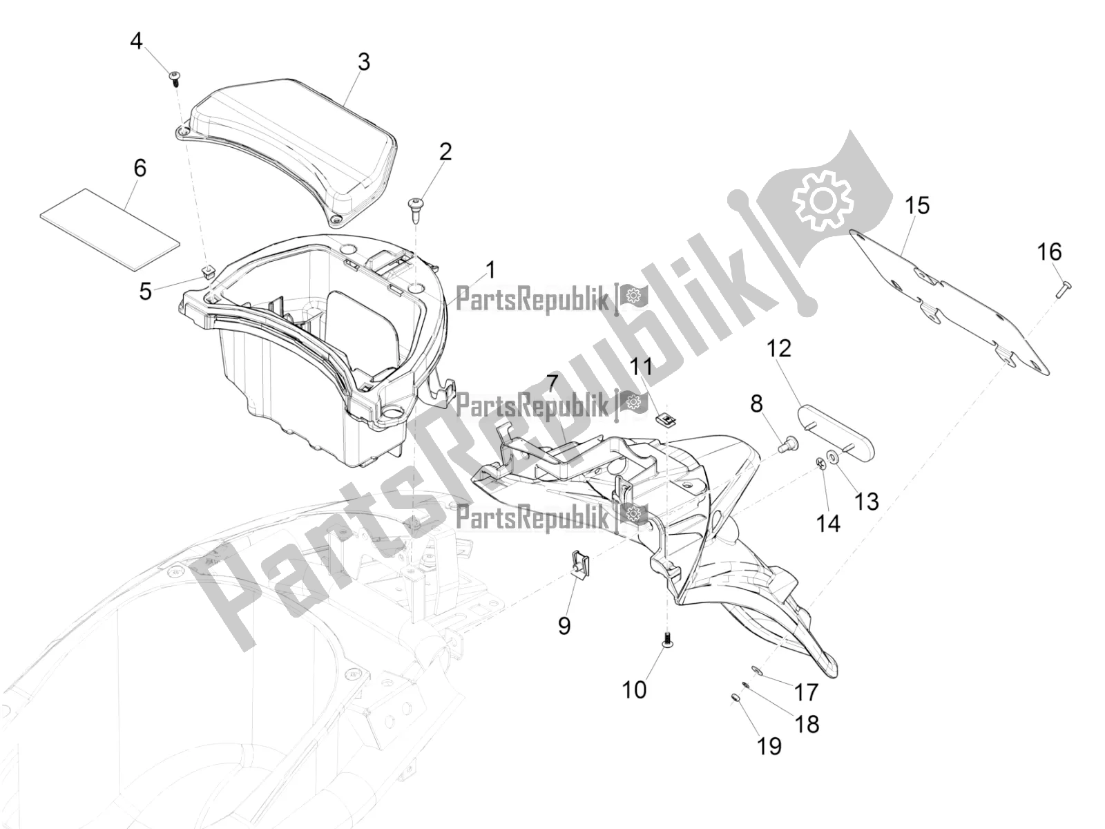 Toutes les pièces pour le Capot Arrière - Protection Contre Les éclaboussures du Piaggio Liberty 50 Iget 4T 3V Zapc 546 2017