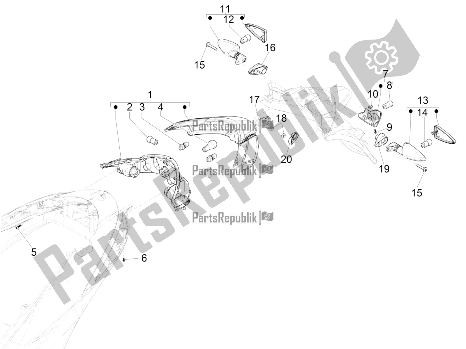 Toutes les pièces pour le Phares Arrière - Clignotants du Piaggio Liberty 50 Iget 4T 3V Zapc 546 2017