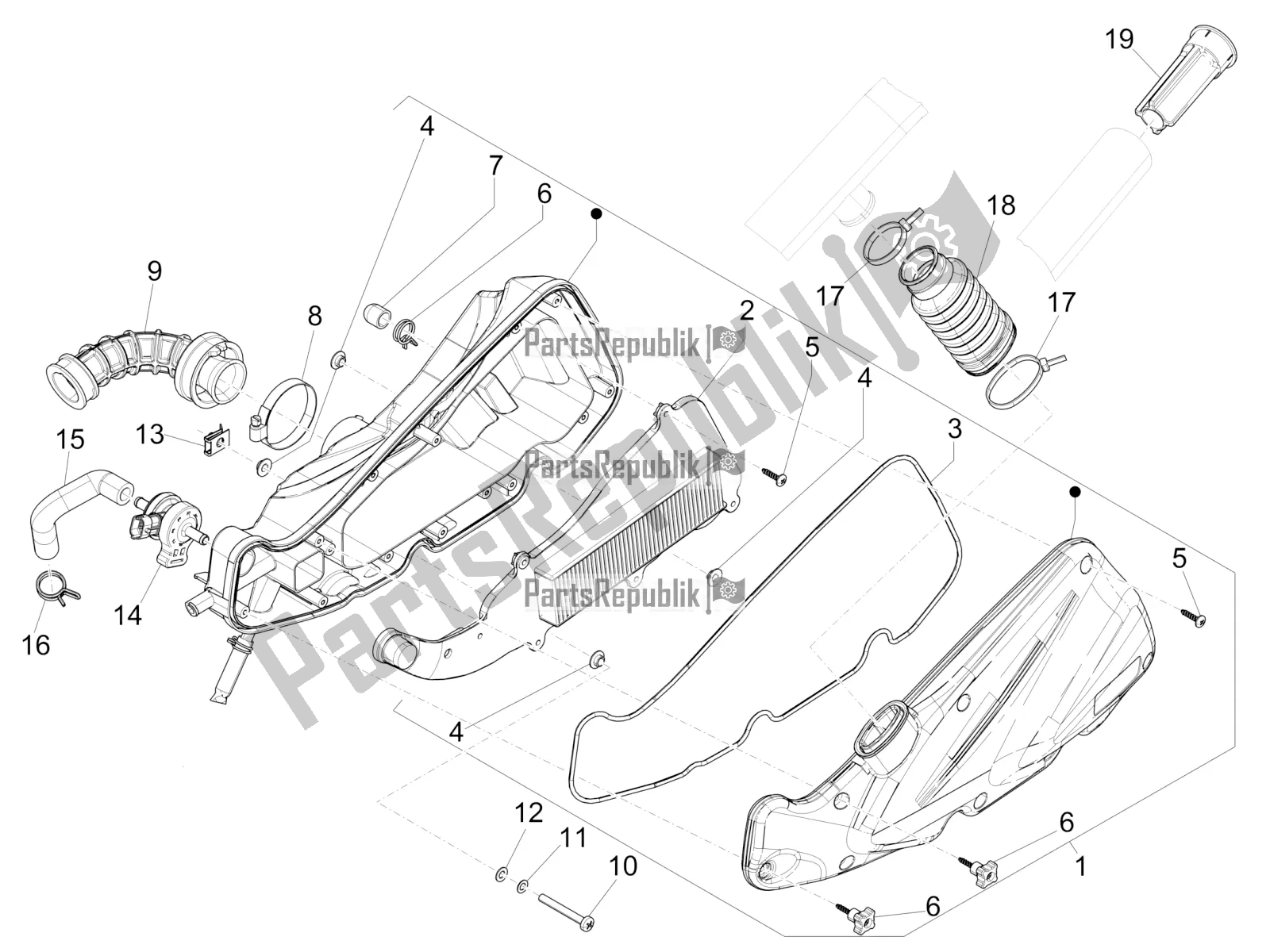 Tutte le parti per il Filtro Dell'aria del Piaggio Liberty 50 Iget 4T 3V Zapc 546 2018