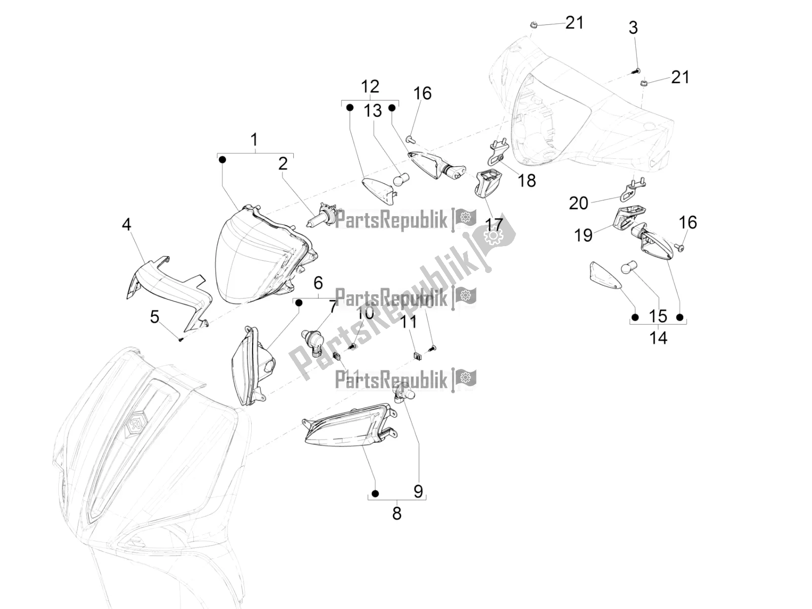 Tutte le parti per il Fari Anteriori - Indicatori Di Direzione del Piaggio Liberty 50 Iget 4T 3V Zapc 546 2018