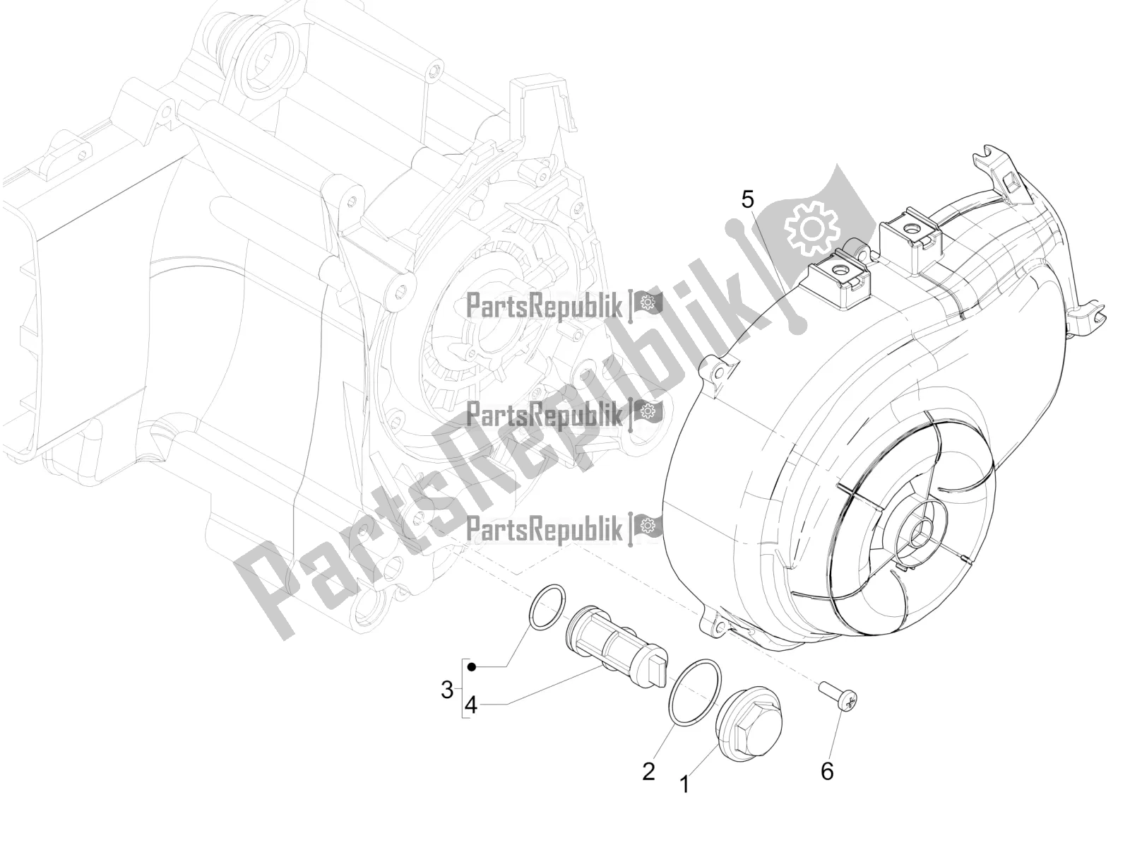 Alle onderdelen voor de Vliegwiel Magneto Deksel - Oliefilter van de Piaggio Liberty 50 Iget 4T 3V Zapc 546 2019