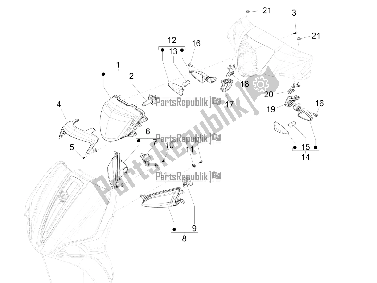 Tutte le parti per il Fari Anteriori - Indicatori Di Direzione del Piaggio Liberty 50 Iget 4T 3V Zapc 546 2019