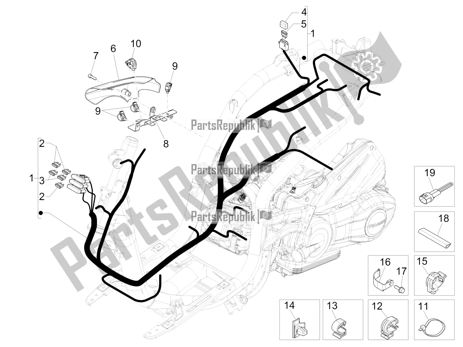 Toutes les pièces pour le Faisceau De Câbles Principal du Piaggio Liberty 50 Iget 4T 3V Zapc 546 2019