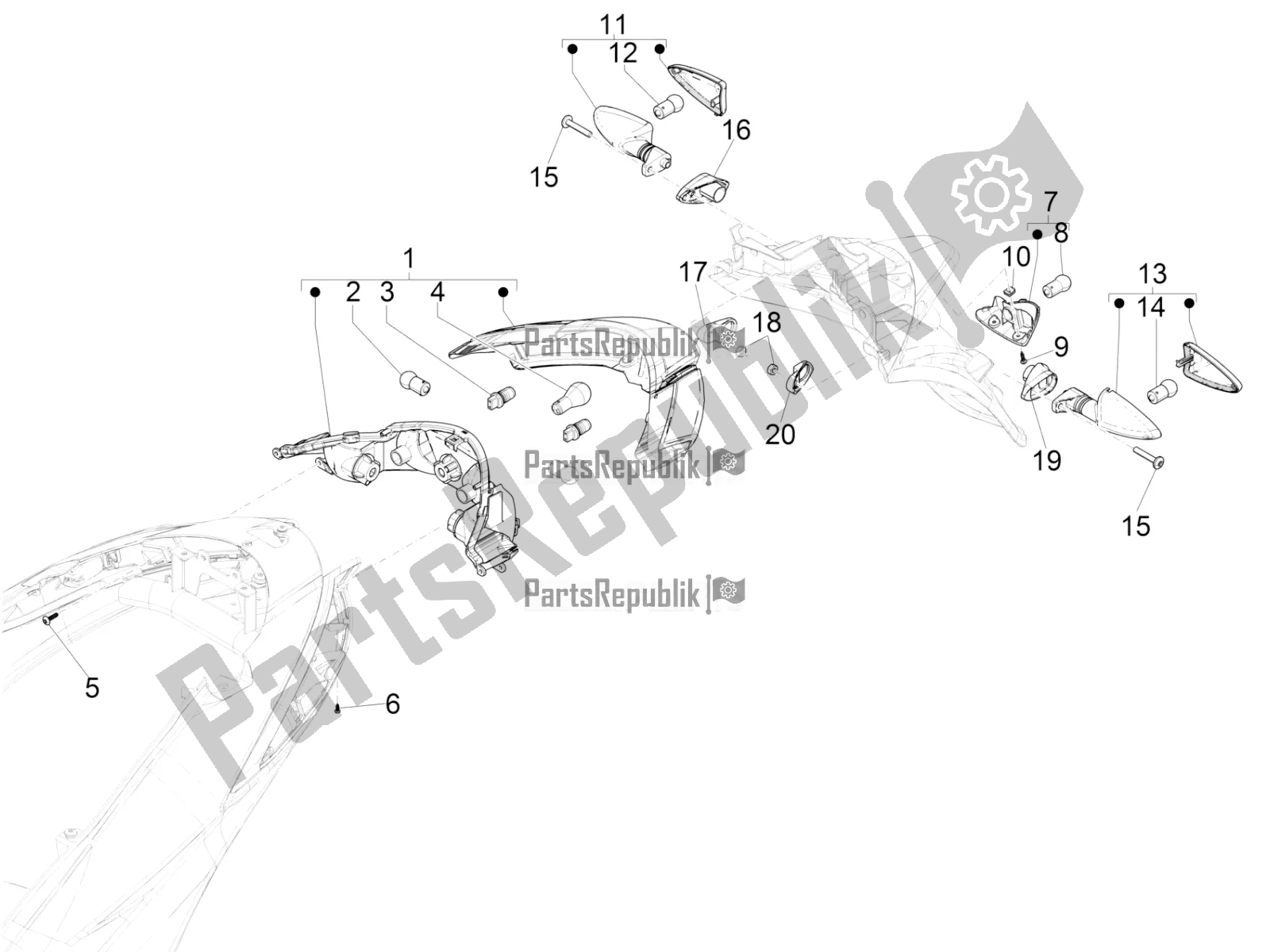 Toutes les pièces pour le Phares Arrière - Clignotants du Piaggio Liberty 50 Iget 4T 3V Zapc 546 2019