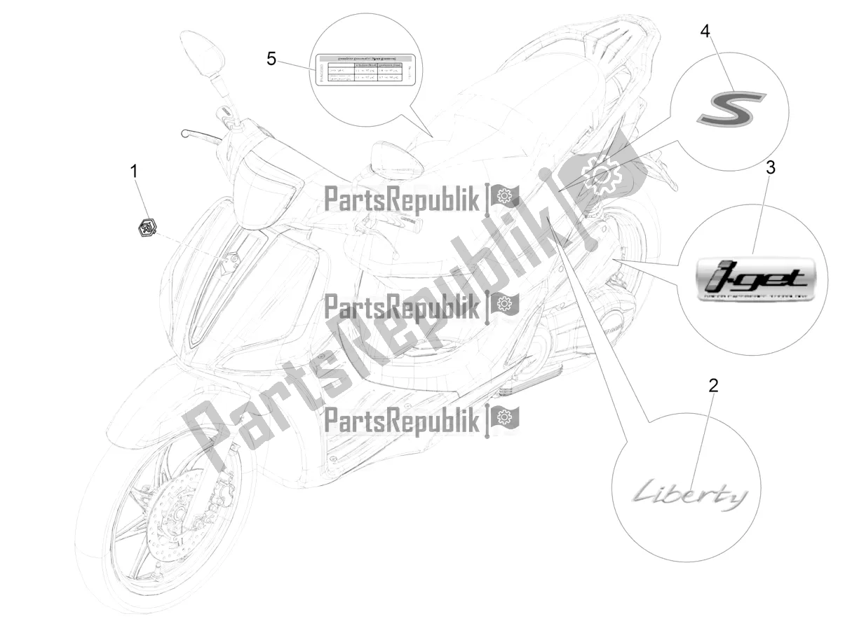 Tutte le parti per il Piatti - Emblemi del Piaggio Liberty 50 Iget 4T 2021