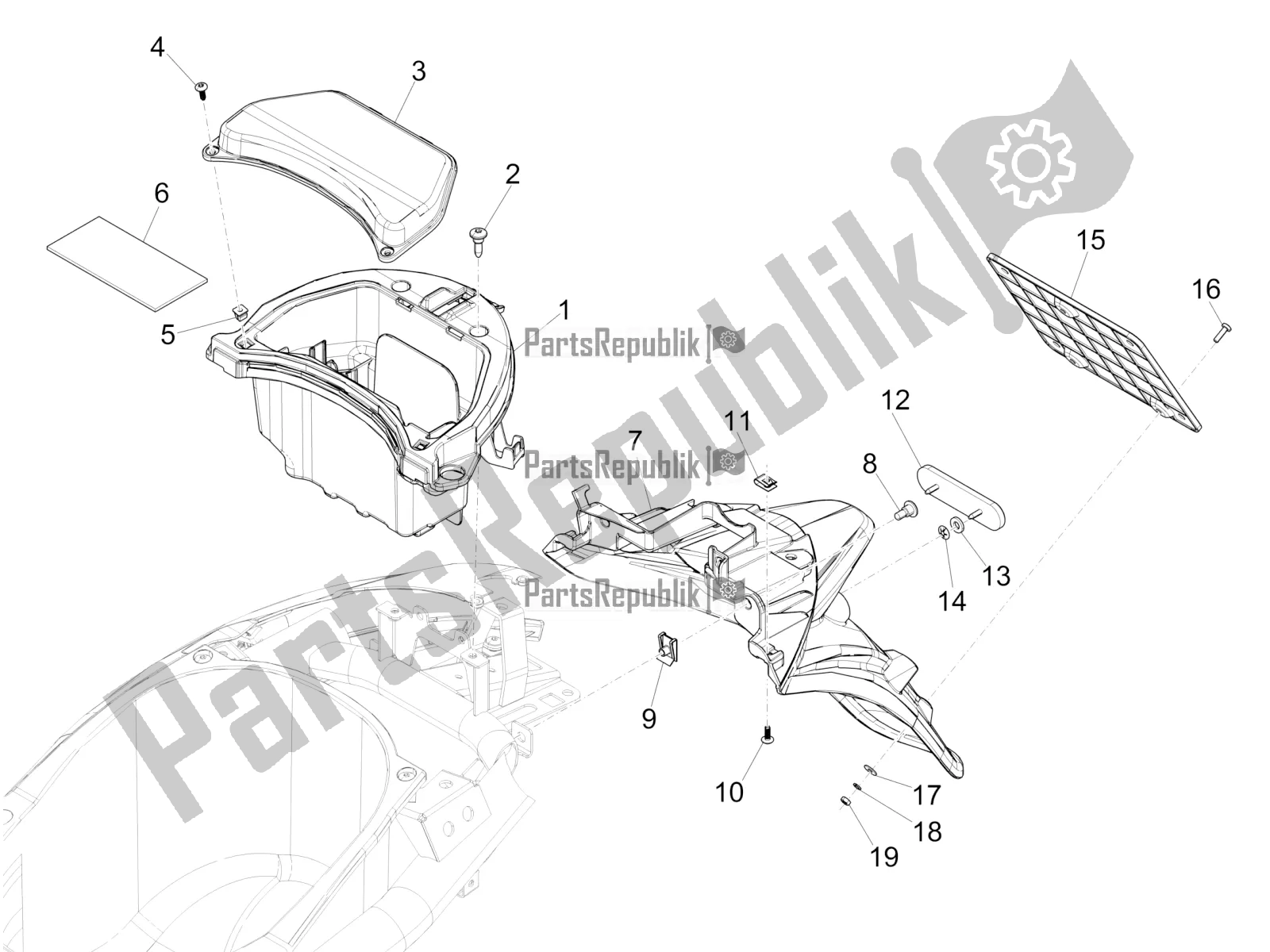 All parts for the Rear Cover - Splash Guard of the Piaggio Liberty 50 Iget 4T 2021