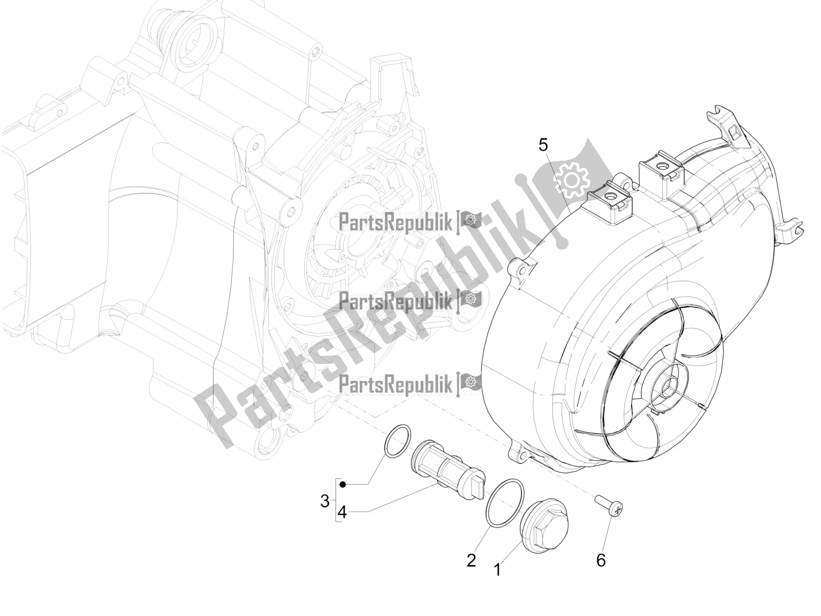 All parts for the Flywheel Magneto Cover - Oil Filter of the Piaggio Liberty 50 Iget 4T 2022