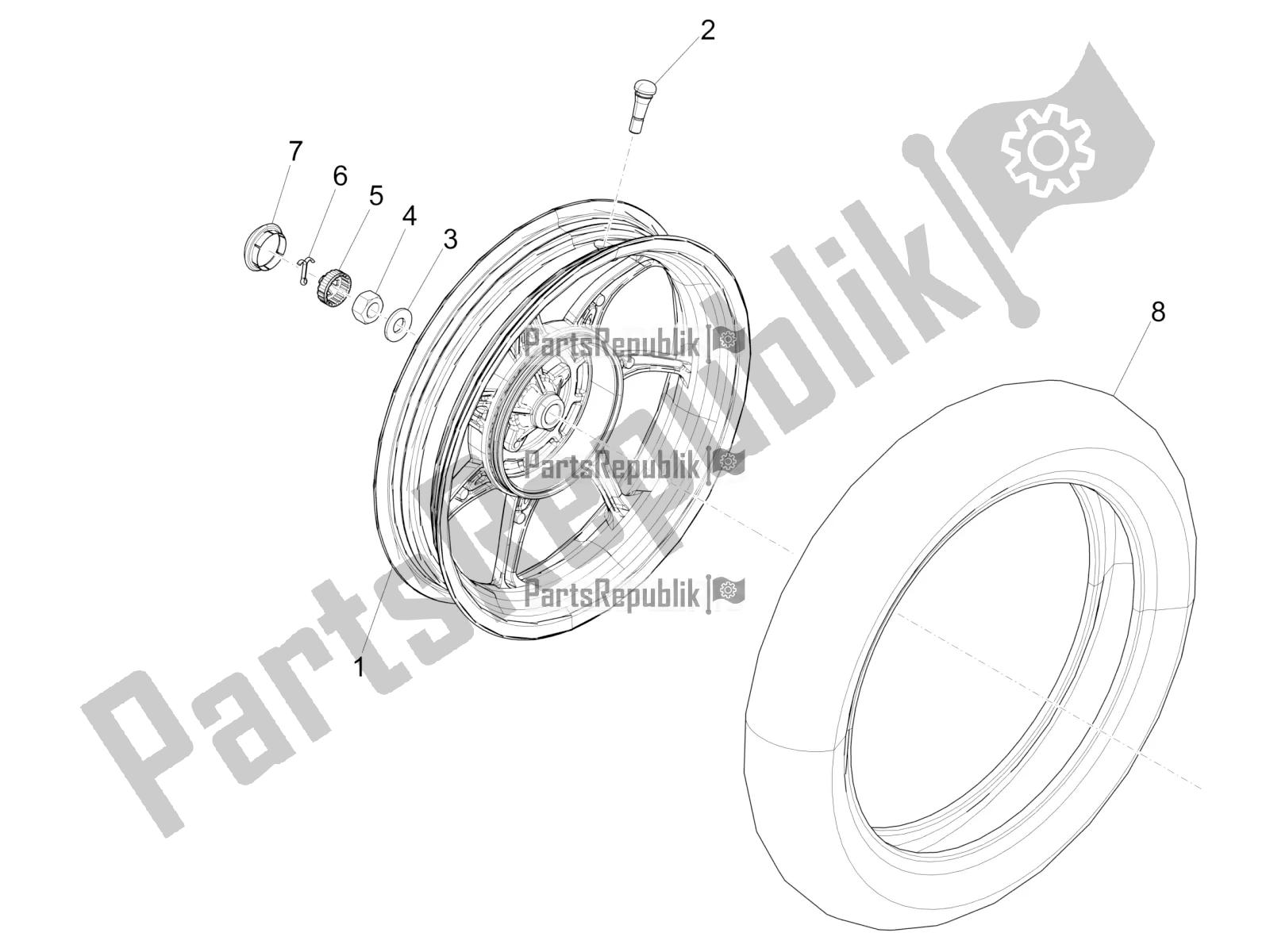 All parts for the Rear Wheel of the Piaggio Liberty 50 Iget 4T 2022