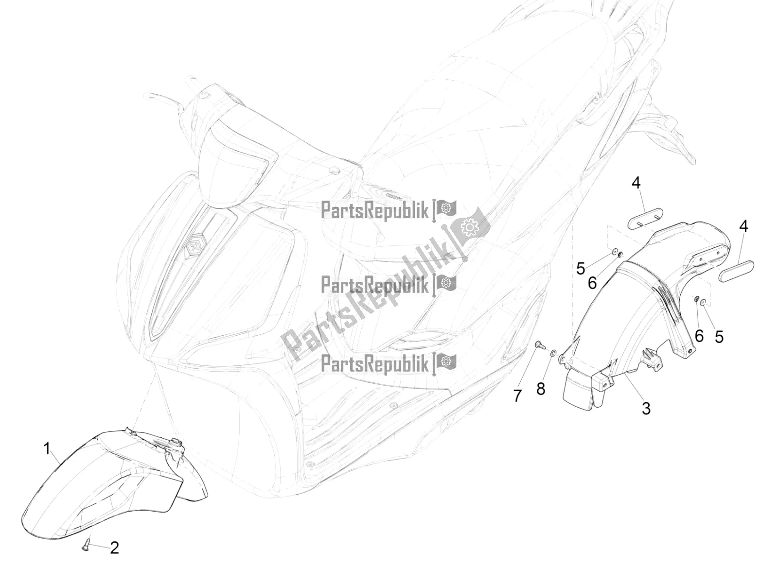 All parts for the Wheel Huosing - Mudguard of the Piaggio Liberty 50 Iget 4T 2022