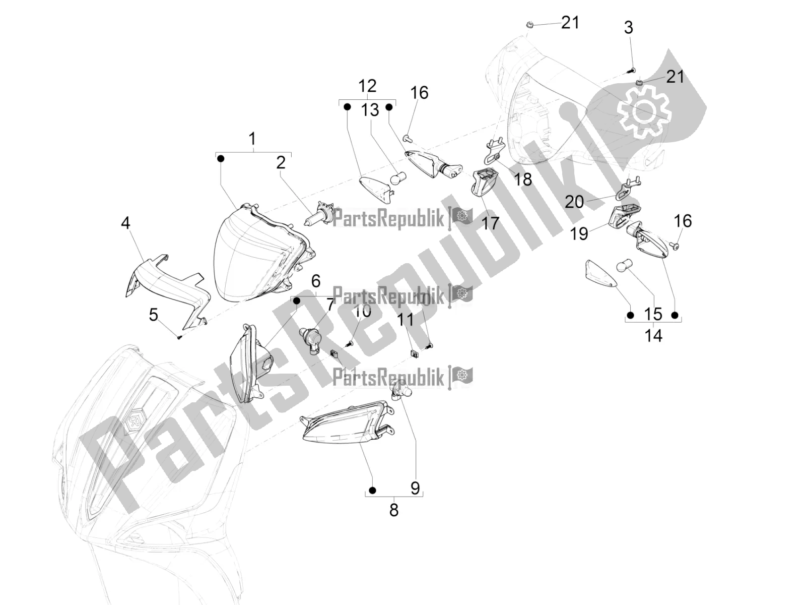 Tutte le parti per il Fari Anteriori - Indicatori Di Direzione del Piaggio Liberty 50 Iget 4T USA 2018