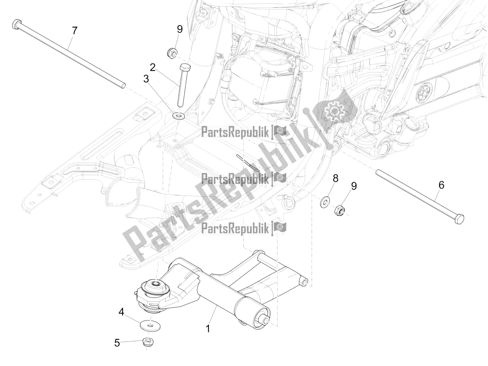 All parts for the Swinging Arm of the Piaggio Liberty 50 Iget 4T USA 2018