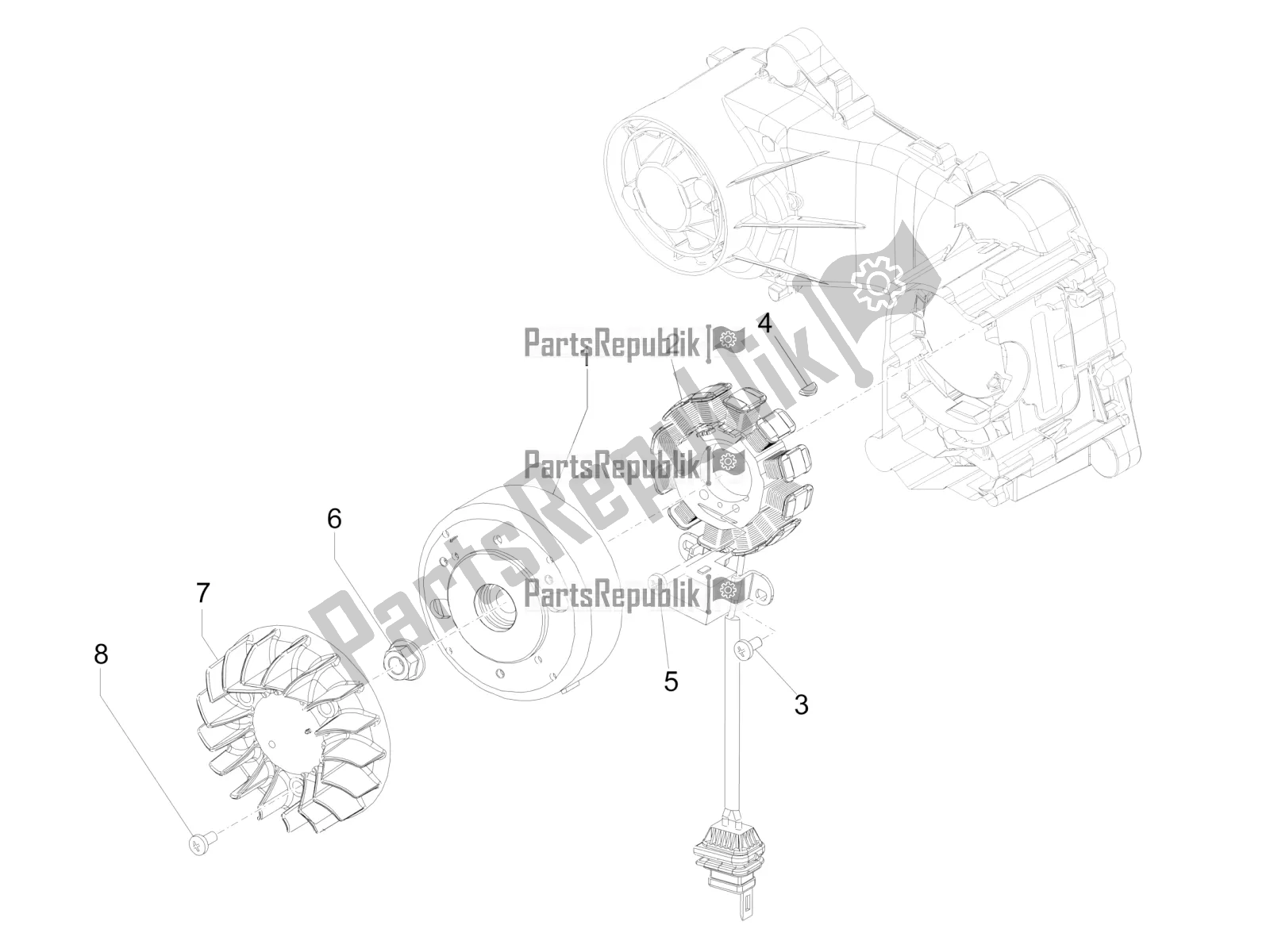 Alle onderdelen voor de Vliegwiel Magneto van de Piaggio Liberty 50 Iget 4T USA 2019