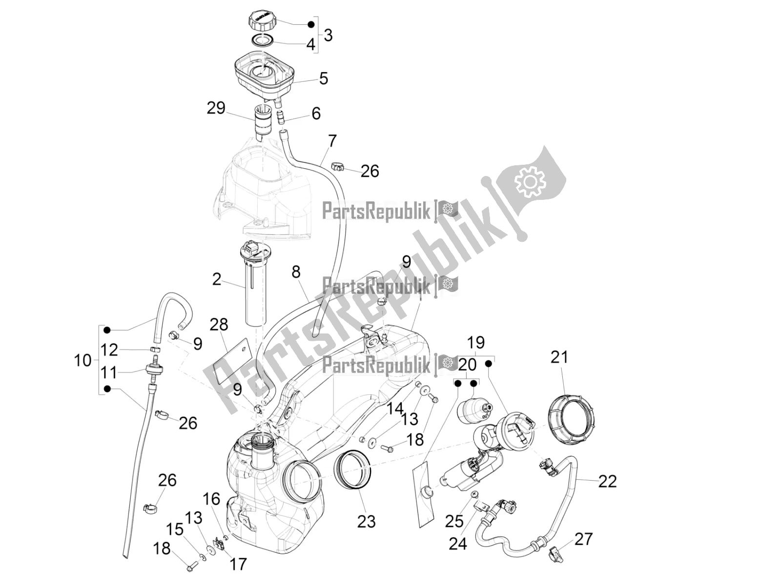 All parts for the Fuel Tank of the Piaggio Liberty 50 Iget 4T USA 2019