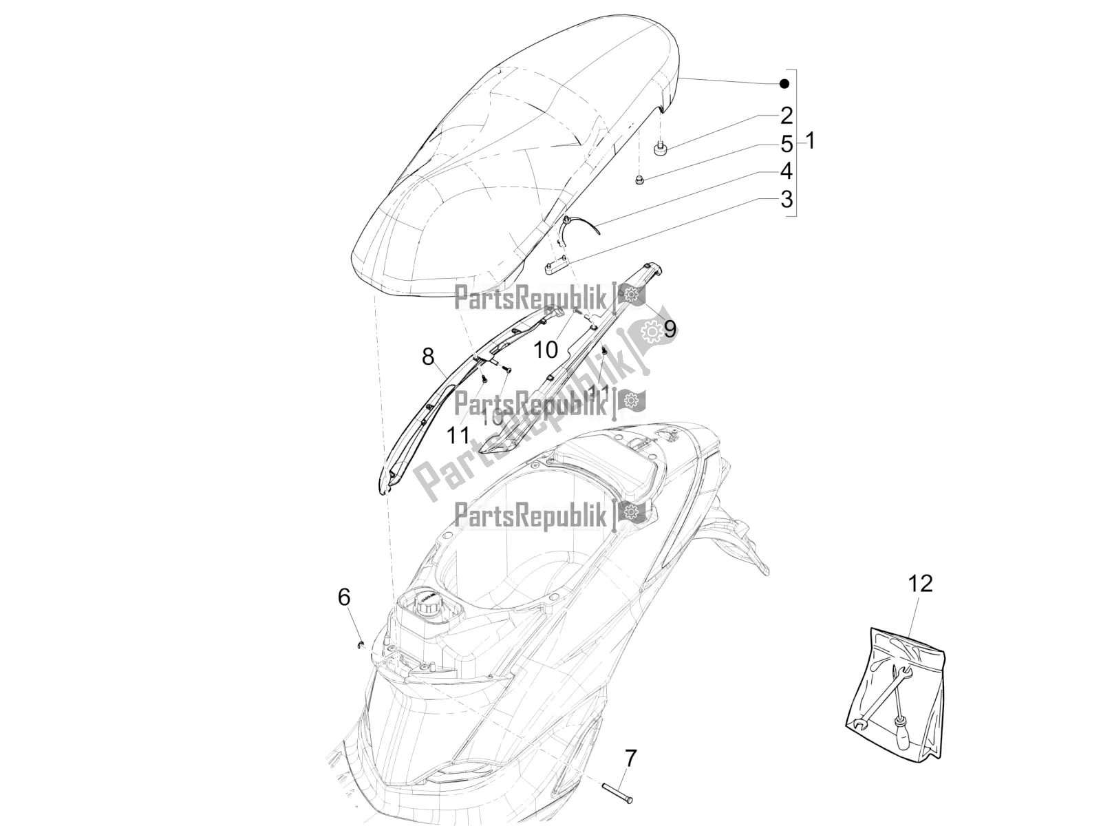 Alle onderdelen voor de Zadel / Stoelen van de Piaggio Liberty 50 Iget 4T USA 2019