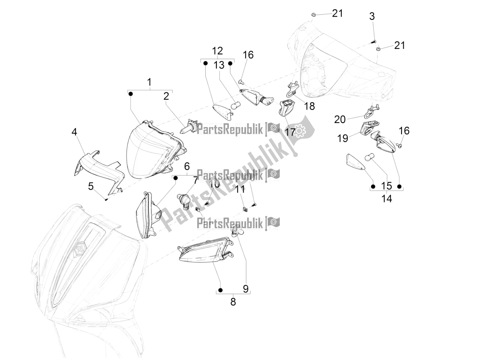 Toutes les pièces pour le Phares Avant - Clignotants du Piaggio Liberty 50 Iget 4T USA 2020