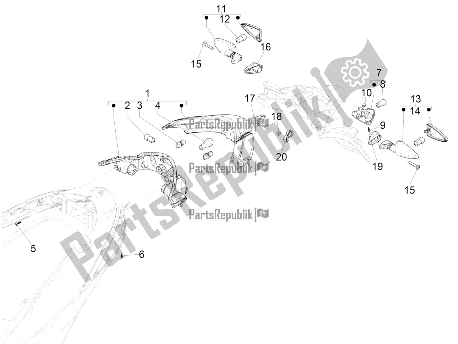 Toutes les pièces pour le Phares Arrière - Clignotants du Piaggio Liberty 50 Iget 4T USA 2020