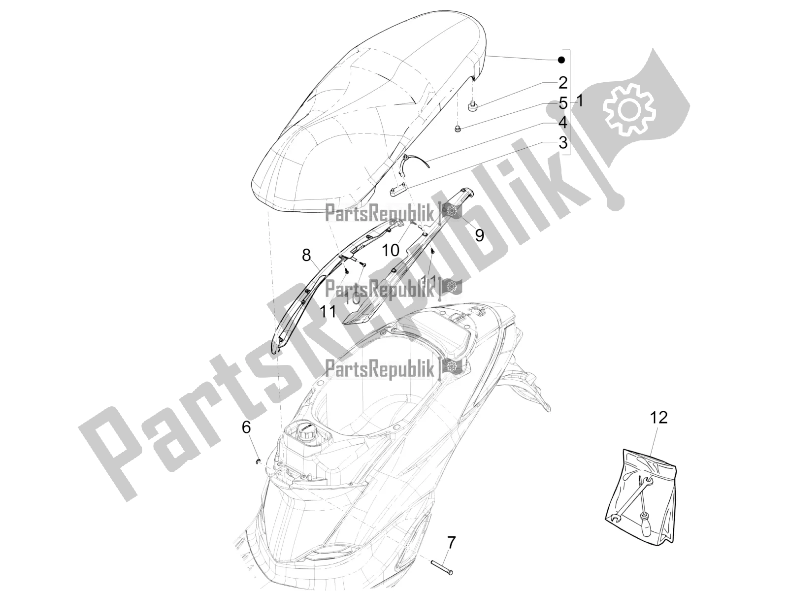 Todas as partes de Sela / Assentos do Piaggio Liberty 50 Iget 4T USA 2020