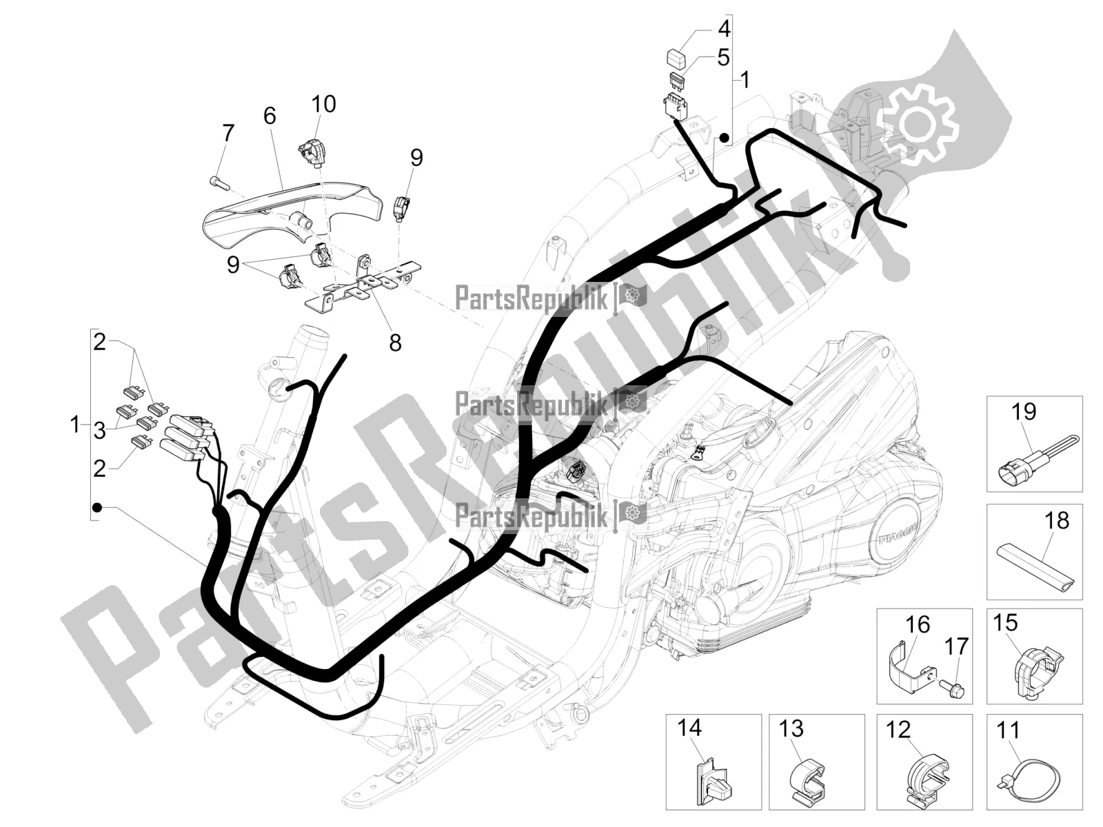 All parts for the Main Cable Harness of the Piaggio Liberty 50 Iget 4T USA 2021