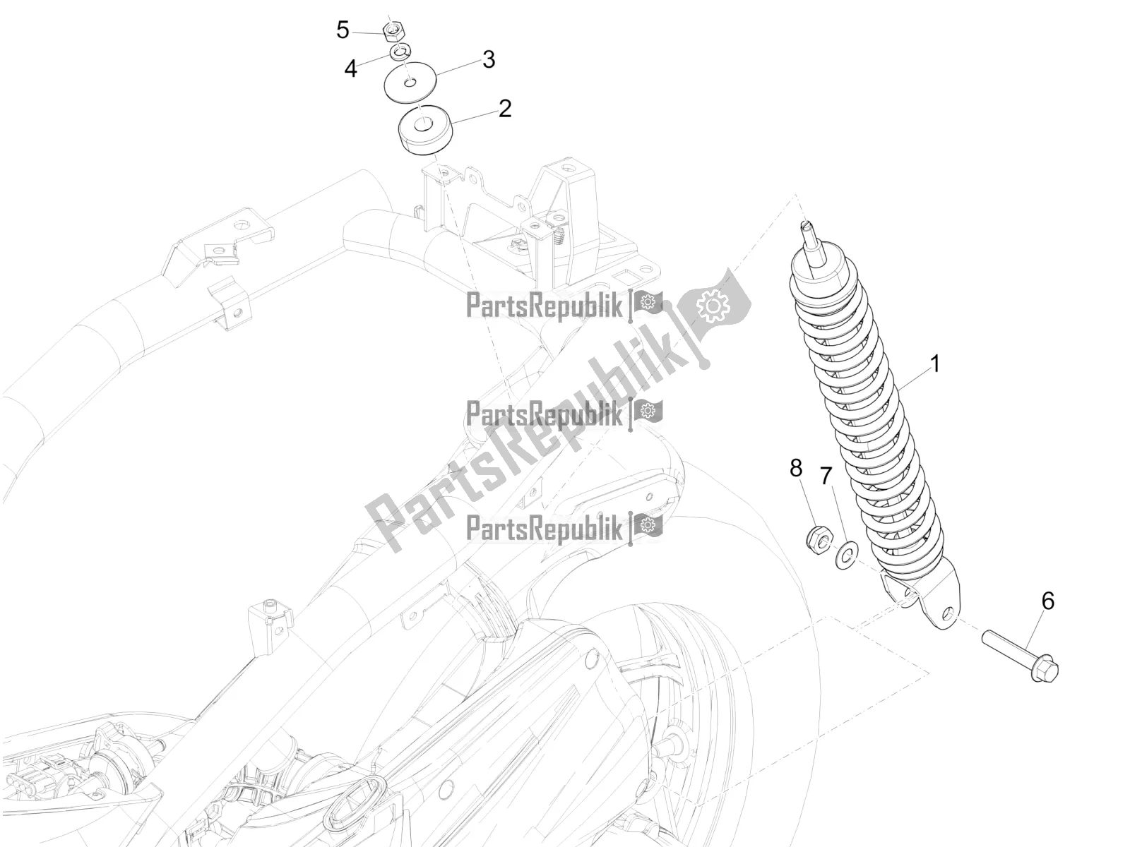 Tutte le parti per il Sospensione Posteriore - Ammortizzatore / I del Piaggio Liberty 50 Iget 4T USA 2021