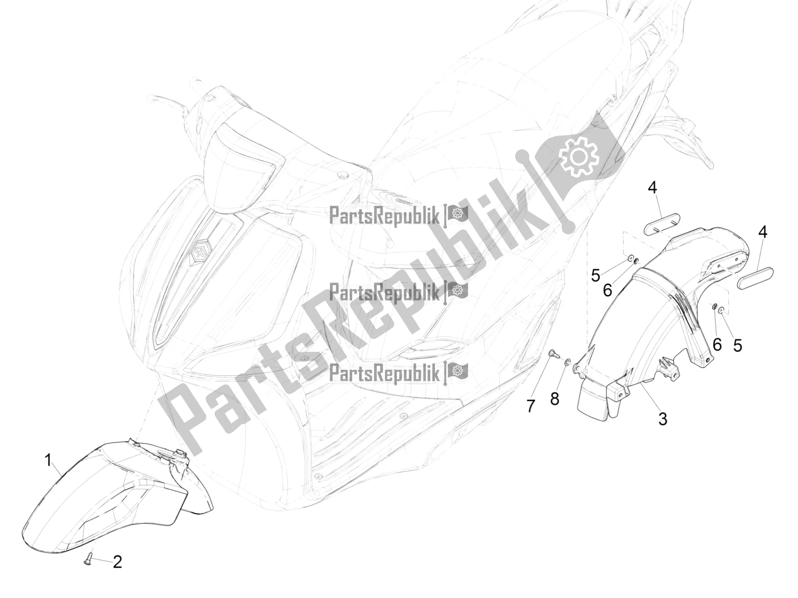 Toutes les pièces pour le Logement De Roue - Garde-boue du Piaggio Liberty 50 Iget 4T USA 2021