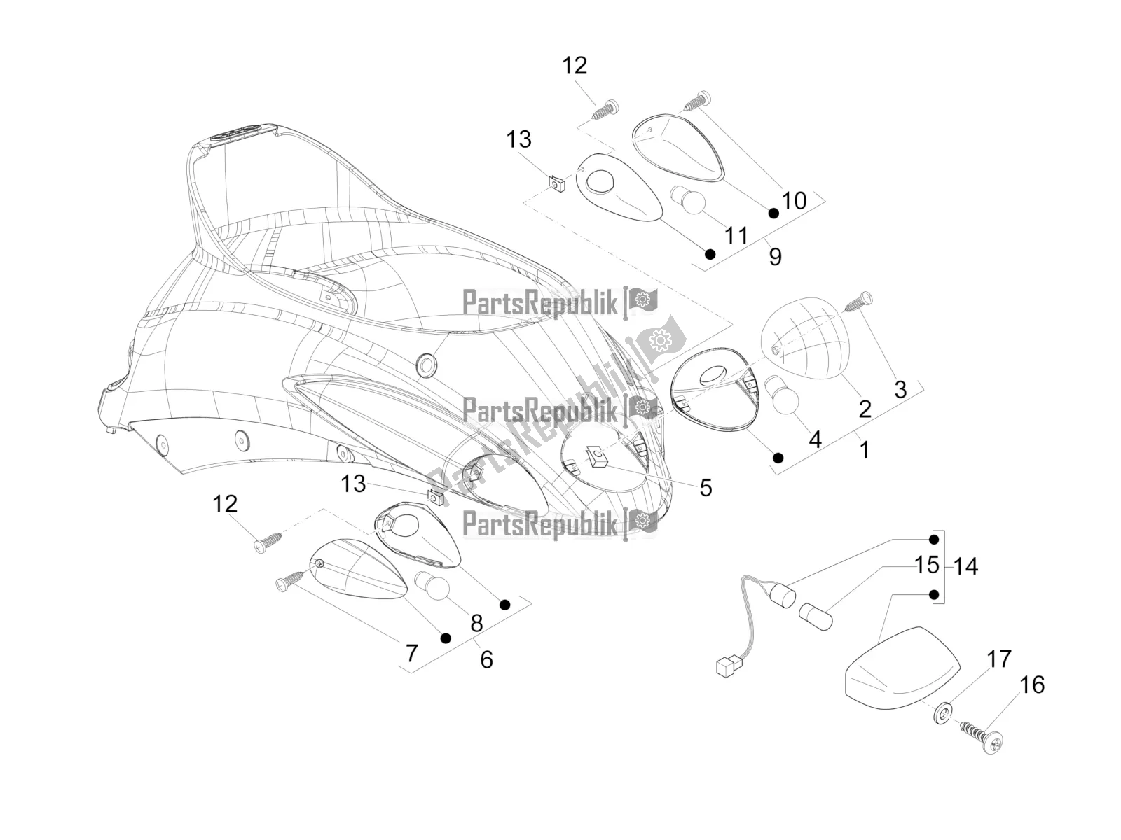 All parts for the Rear Headlamps - Turn Signal Lamps of the Piaggio Liberty Elettrico PPT E 0 2016