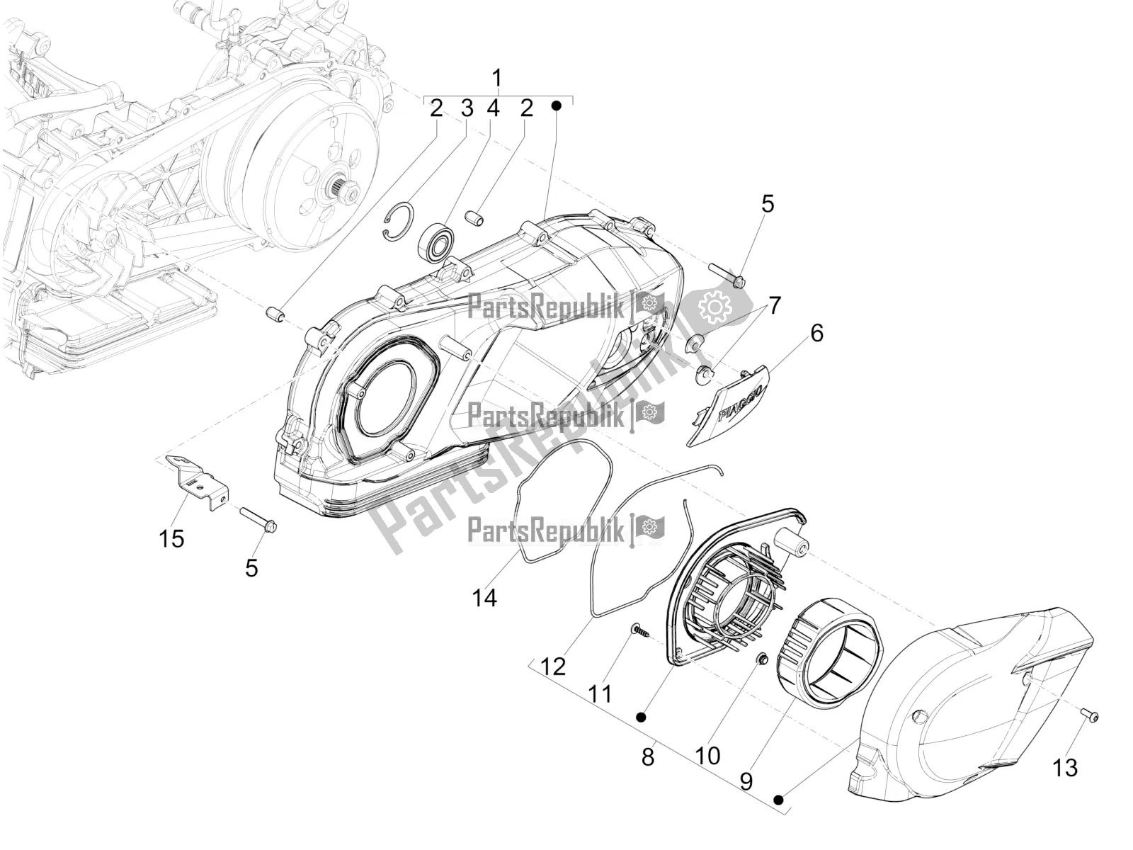 Todas las partes para Tapa Del Cárter - Enfriamiento Del Cárter de Piaggio Medley 125 4T IE ABS 2016