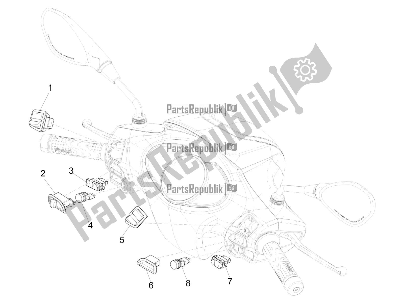 Todas as partes de Seletores - Interruptores - Botões do Piaggio Medley 125 4T IE ABS 2016