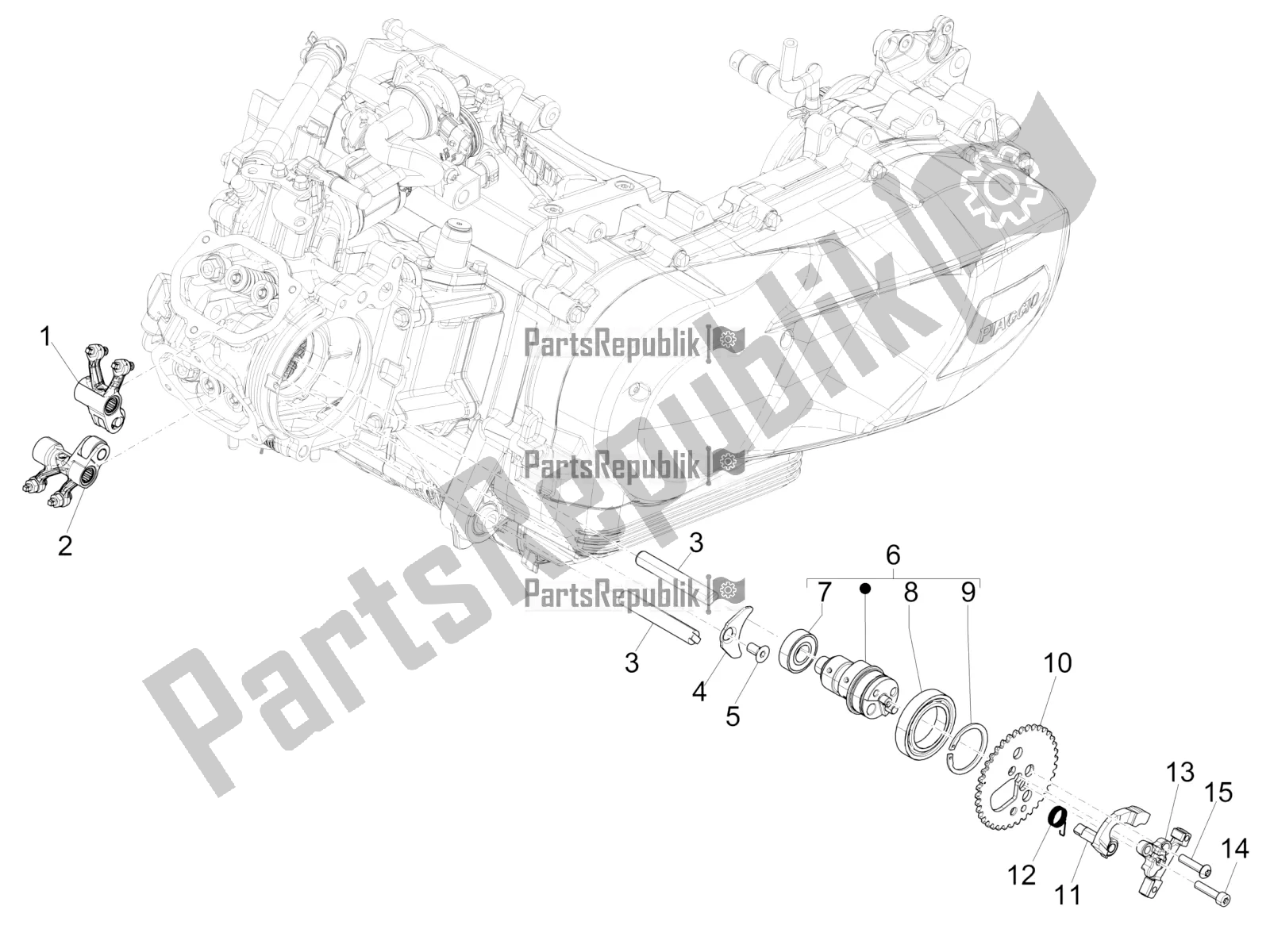 All parts for the Rocking Levers Support Unit of the Piaggio Medley 125 4T IE ABS 2017
